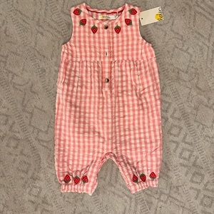 NWT Baby Boden Pink Gingham Strawberry Romper